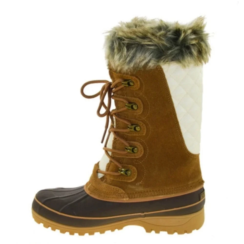 NEW! KHOMBU Nordic Tan/Brown/Ivory Winter/Rain Lace Up Boots w/ Faux Fur 🏠